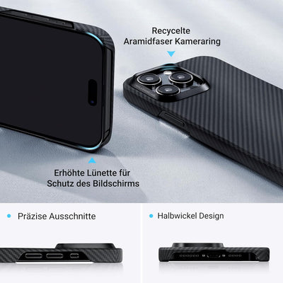 pitaka Ultradünne Hülle für iPhone 15 Pro Max Kompatibel mit Magsafe aus Aramidfaser Magnetische Sch