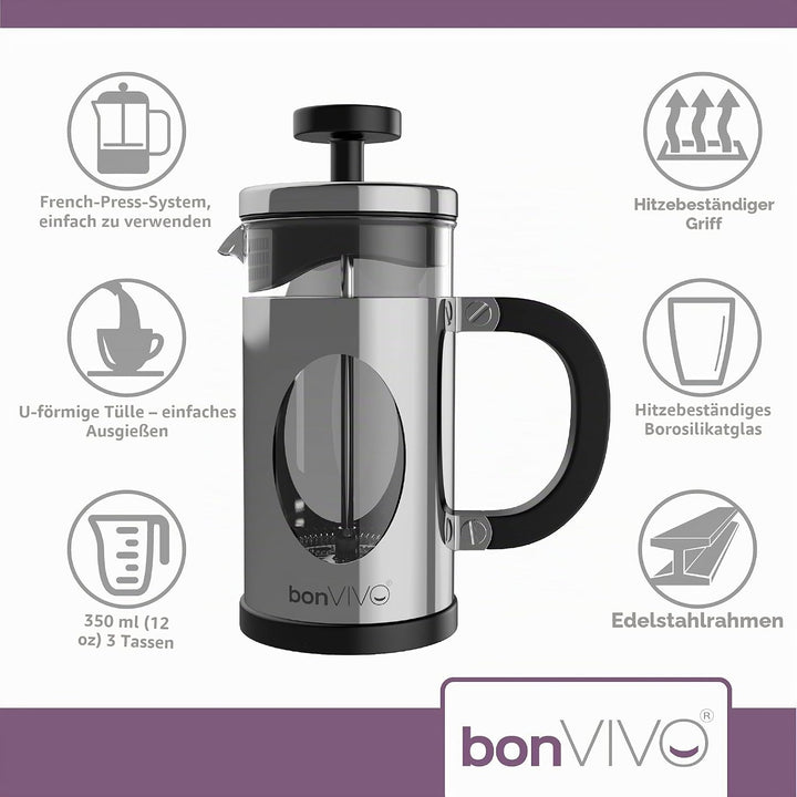 bonVIVO French Press Kaffeebereiter Silver - 3 Tassen - Coffee Maker in Kupfer-Optik - Kaffekanne au
