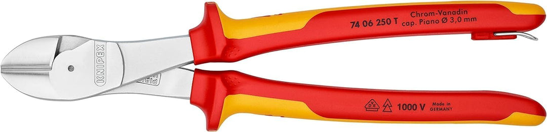 Knipex Kraft-Seitenschneider verchromt, isoliert mit Mehrkomponenten-Hüllen, VDE-geprüft; mit Befest