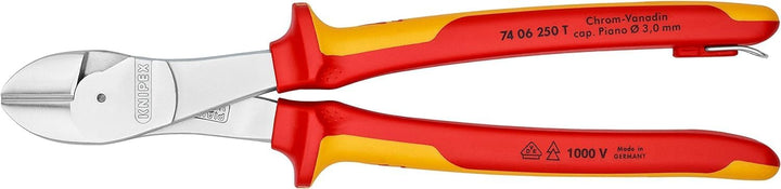 Knipex Kraft-Seitenschneider verchromt, isoliert mit Mehrkomponenten-Hüllen, VDE-geprüft; mit Befest