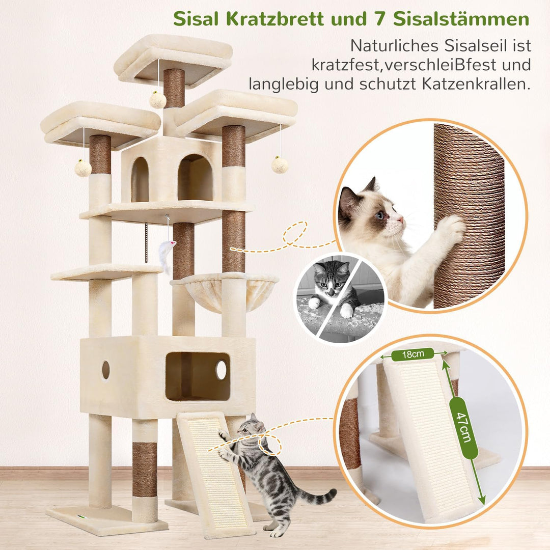 Globlazer F75 Kratzbaum XXL Beige für Grosse Katzen 192 cm Stabil Katzenbaum | Extragross Katzenhäus