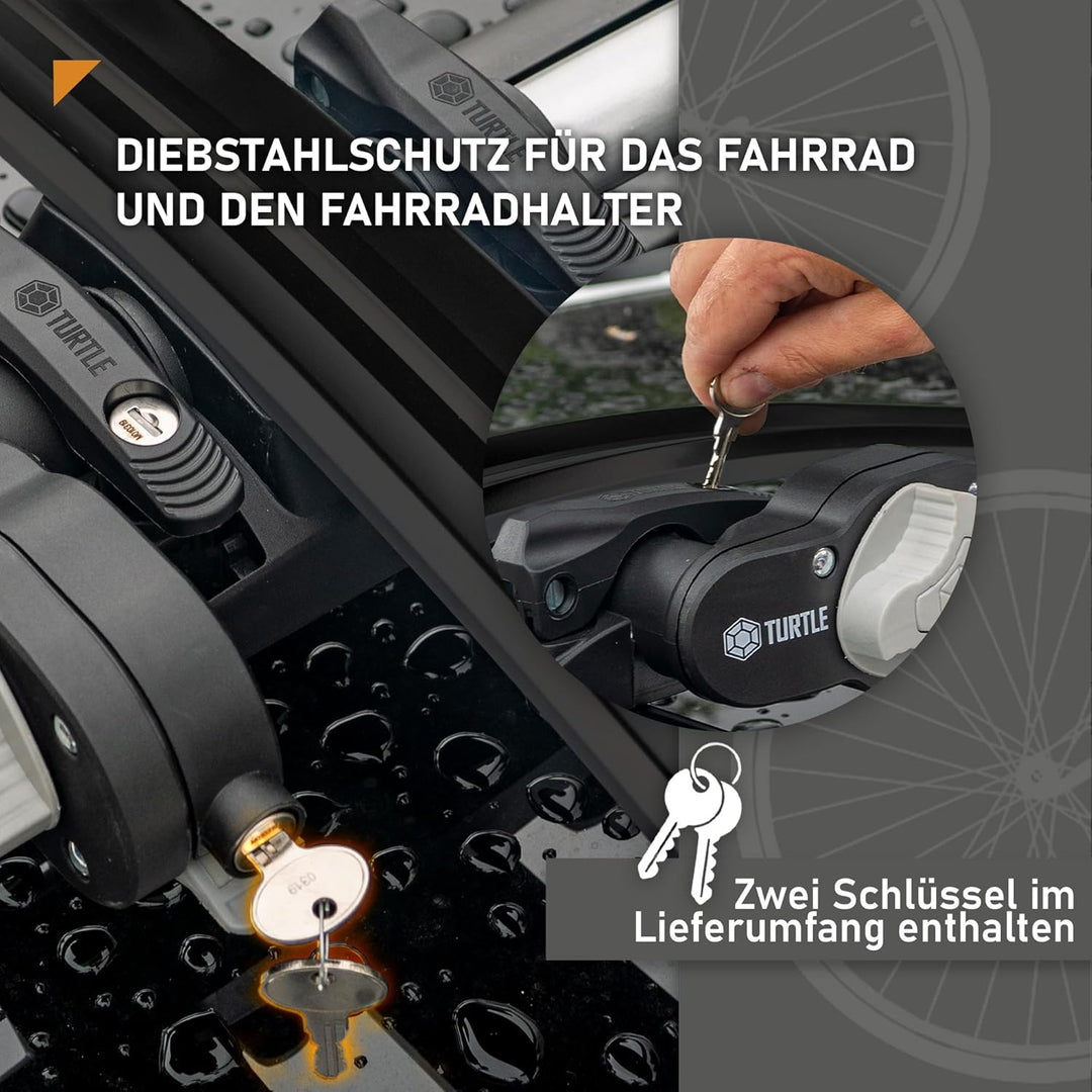 Turtle Pro-S | Fahrradträger, Fahrrad Dachträger, Universeller Fahrradhalter fürs Autodach | Abschli