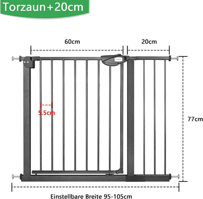 UISEBRT Türschutzgitter Ohne Bohren Treppenschutzgitter für Kinder 95-105cm breit, Auto-Close Baby S