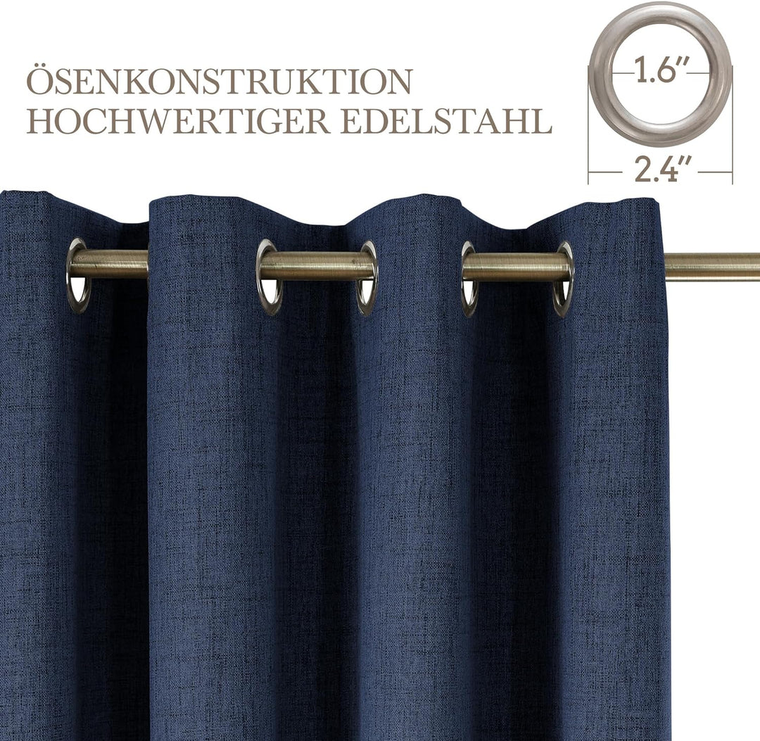 CUCRAF Leinenoptik 100% Blickdicht Vorhänge mit Ösen Wärmeisolierte Schlafzimmer Vorhänge mit Beschi