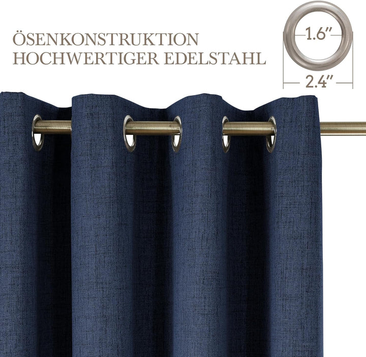 CUCRAF Leinenoptik 100% Blickdicht Vorhänge mit Ösen Wärmeisolierte Schlafzimmer Vorhänge mit Beschi