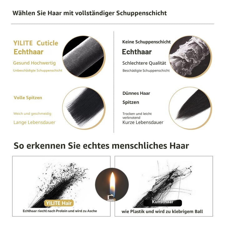 YILITE Clip in Extensions Echthaar 50cm 100% Echthaar Extensions Clip 20 Zoll 8 Stück 120g Unsichtba