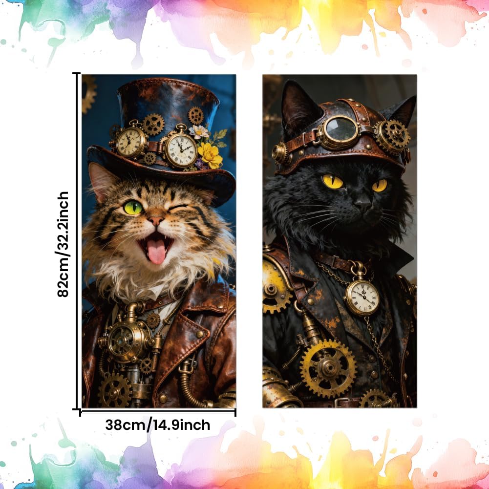 ANATTASOUL Mülleimer Aufkleber, 2 Blätter Mülltonnen Aufkleber 38×82cm Steampunk Katze Selbstklebend