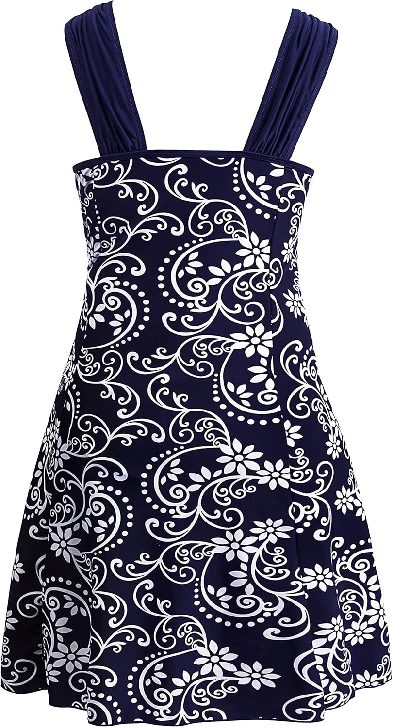 Damen Badeanzüge Sommer Bauchweg Tankini Bademode mit Bügel Badekleid Einteiler Schlanke Strandmode
