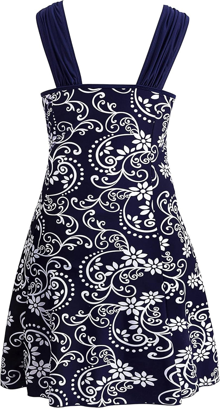 Damen Badeanzüge Sommer Bauchweg Tankini Bademode mit Bügel Badekleid Einteiler Schlanke Strandmode