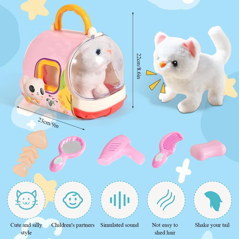 KatzenSpielzeug Kinder, Läuft und Bellt, Kuscheltier Elektrischer Hundekäfig ab 2-5 Jahre Geschenkid