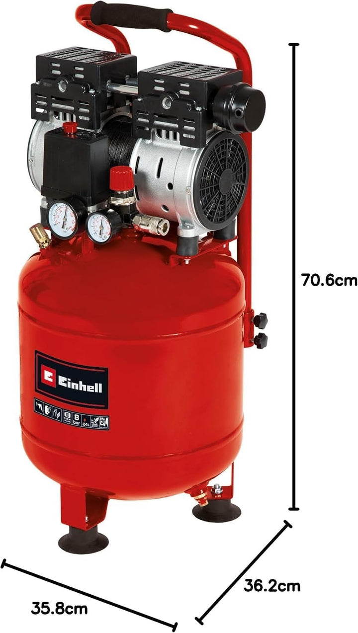 Einhell Kompressor TE-AC 24 Silent (leiser Kompressor, 750 W, max. 8 bar, öl- und servicefreier Moto