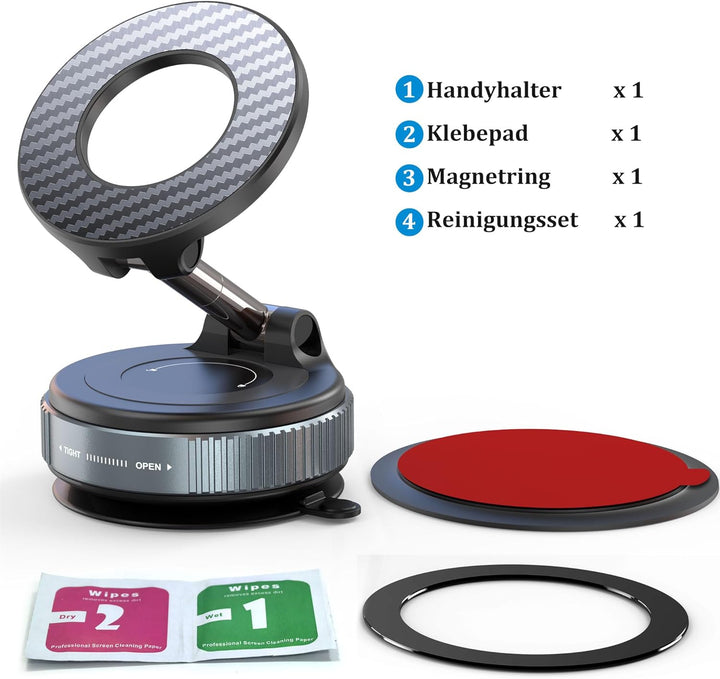 PlusAcc Vakuum Handyhalterung Auto Saugnapf - 360°Drehbar Zusammenklappbar Tragbar Magnetisch Handy