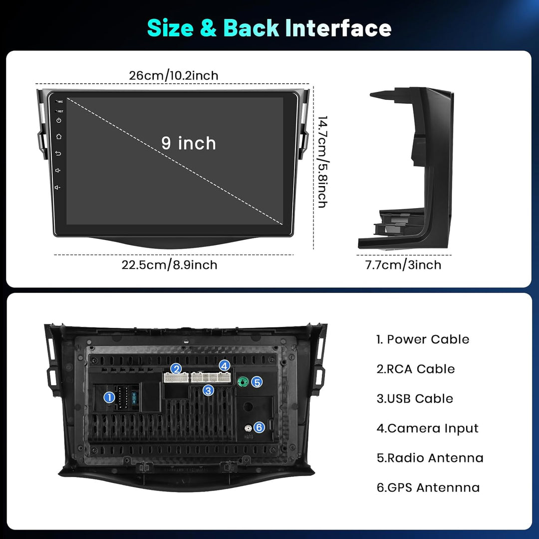 Hikity 4+64GB Android 15 Autoradio für Toyota RAV4 2007-2012 Mit Wireless Carplay Android Auto, 9 Zo