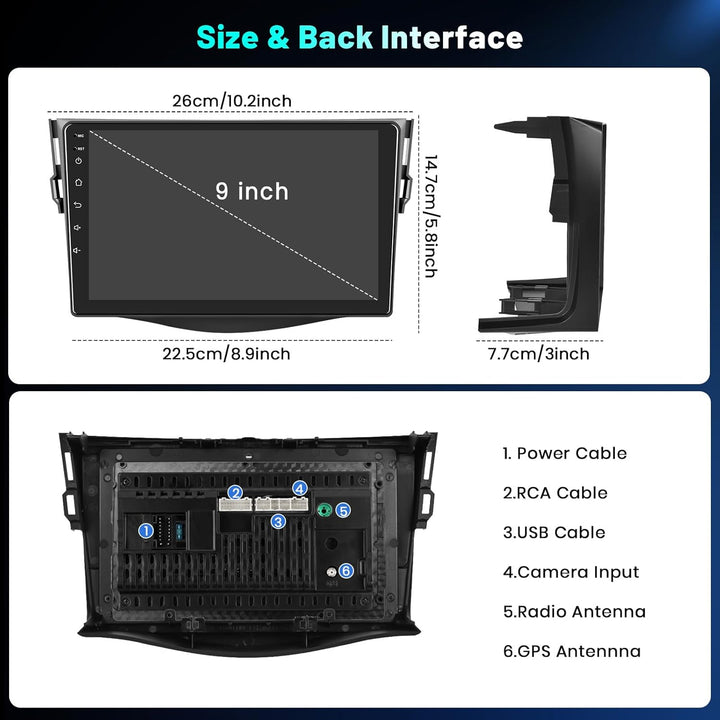 Hikity 4+64GB Android 15 Autoradio für Toyota RAV4 2007-2012 Mit Wireless Carplay Android Auto, 9 Zo