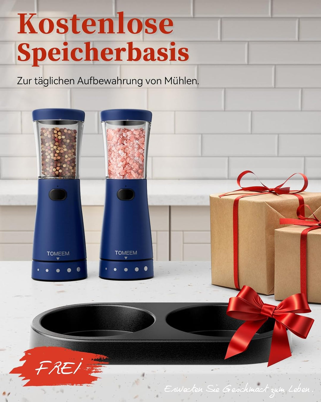Salz und Pfeffermühlen elektrisch 2er Set aus Edelstahl (Wiederaufladbar, LED Beleuchtung, mit einst