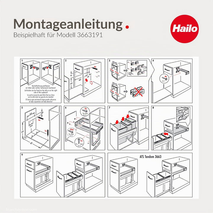 Hailo Abfallsammler 3663101 Tandem 2x 15 Liter Schwarz | Einbau-Abfallsystem für Schränke | Küchen-M