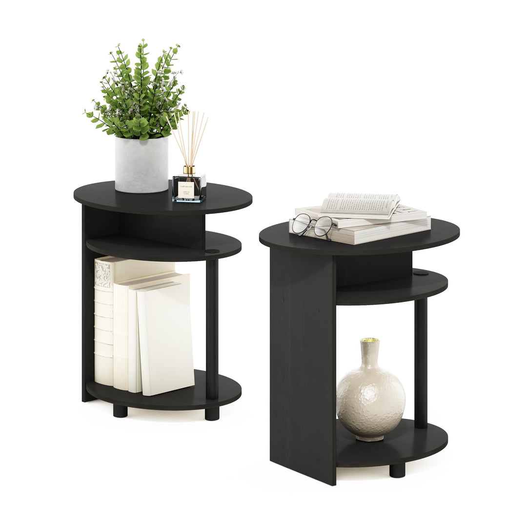 Furinno JAYA Ovaler Beistelltisch mit moderen Design (2er Set), Holz, Walnuss/Schwarz, 39.37 x 48 x