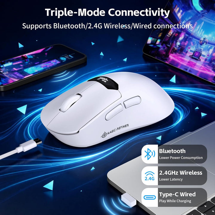 A.JAZZ x Magic-Refiner R1 Gaming-Maus mit magnetischer Ladestation, PixArt PAW3311 Sensor, BT/2,4G K