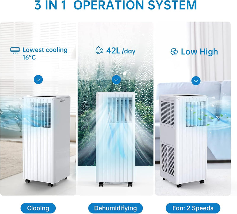 Acekool Mobile Klimagerät 9000 BTUs, 3-in-1-Klimaanlage mit Abluftschlauch, Kühlen&Ventilieren&Entfe