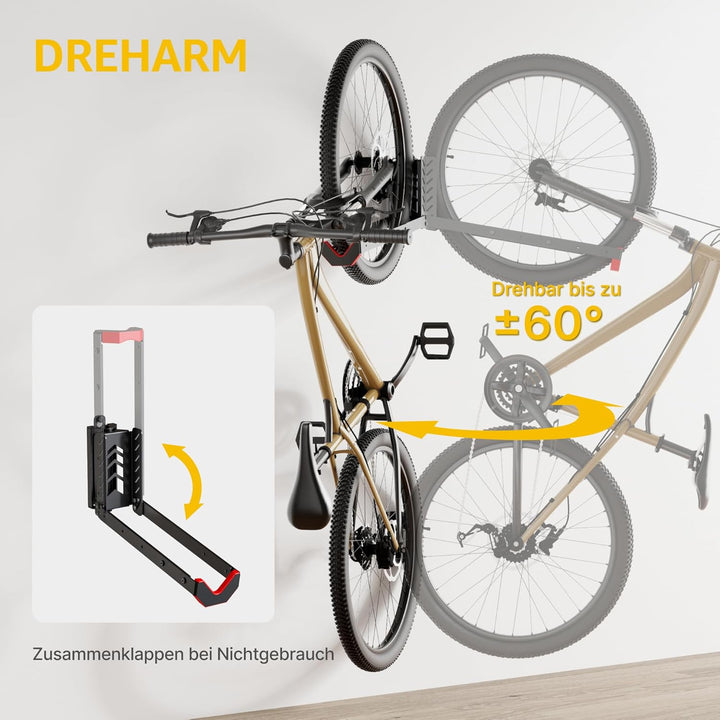 monTEK Schwenkbare Fahrrad Wandhalterung, Fahrradhalterung Wand ohne schweres Heben, platzsparender