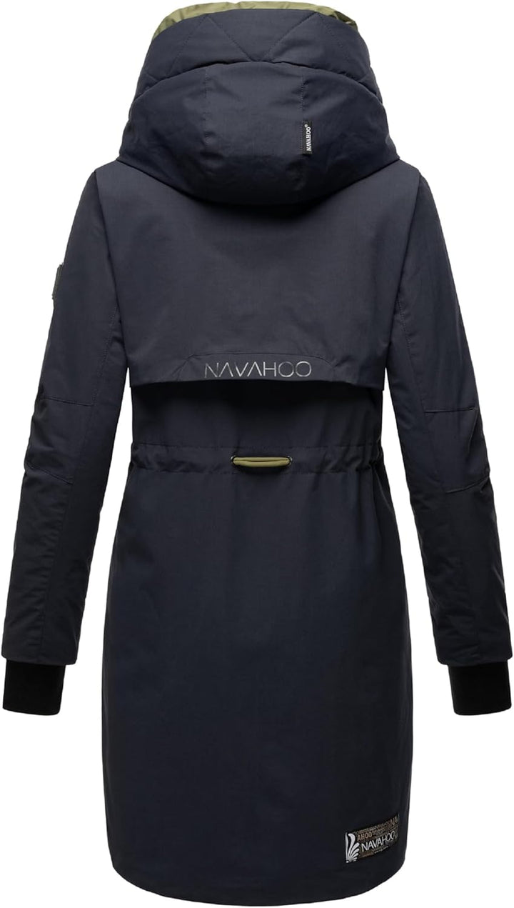 Navahoo Damen Mantel Lange warme Winter Steppjacke mit Kapuze Snowelf XS-XXL XXL Navy, XXL Navy
