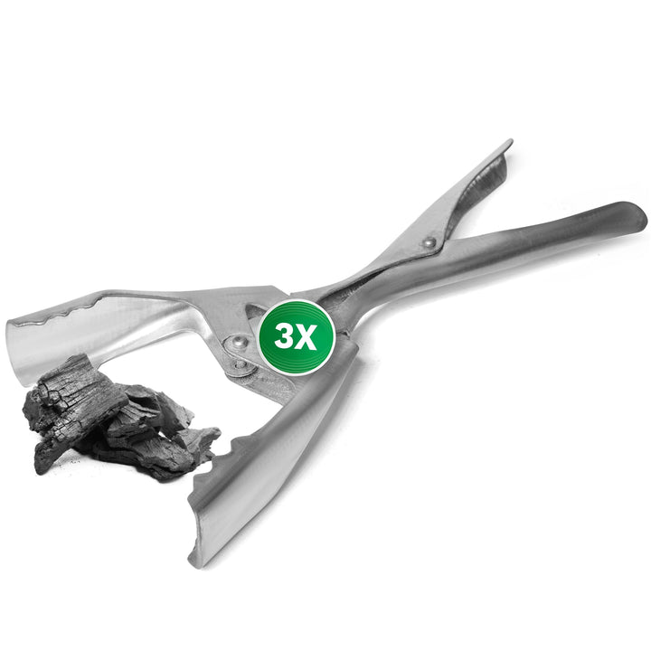 3x Brikettzange verzinkt mit Doppelgelenk Kohlezange für Briketts Kohle Kaminzange Ofenzange Kaminzu
