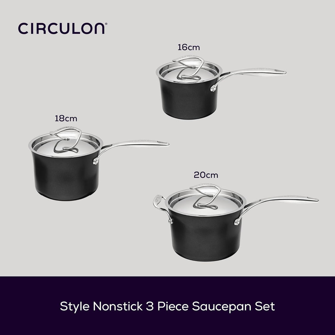 Circulon Style Hard Anodised Saucepan Set, 3pce Set of 3 Topfset, Set of 3 Topfset