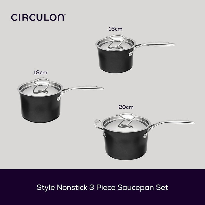 Circulon Style Hard Anodised Saucepan Set, 3pce Set of 3 Topfset, Set of 3 Topfset