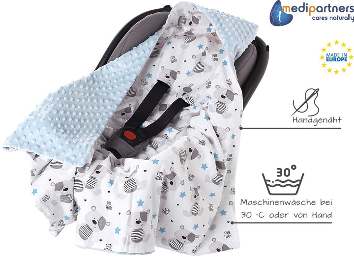 Medi Partners Einschlagdecke 100% Baumwolle 85x85cm doppelseitig multifunktional Minky Kuscheldecke