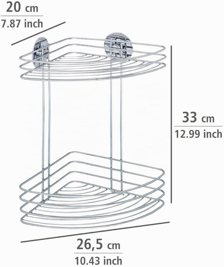 WENKO Turbo-Loc® Eckregal 2 Ablagen - Befestigen ohne bohren, Stahl, 26.5 x 33 x 20 cm, Chrom 33 x 2