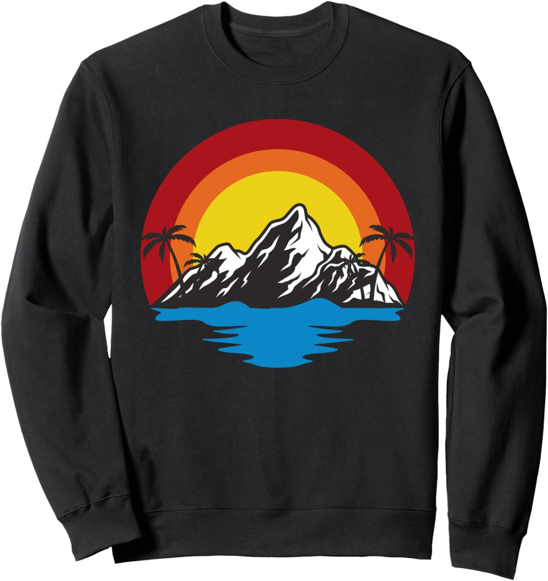 Tropische Insel Berg Sonnenuntergang Palme Sweatshirt