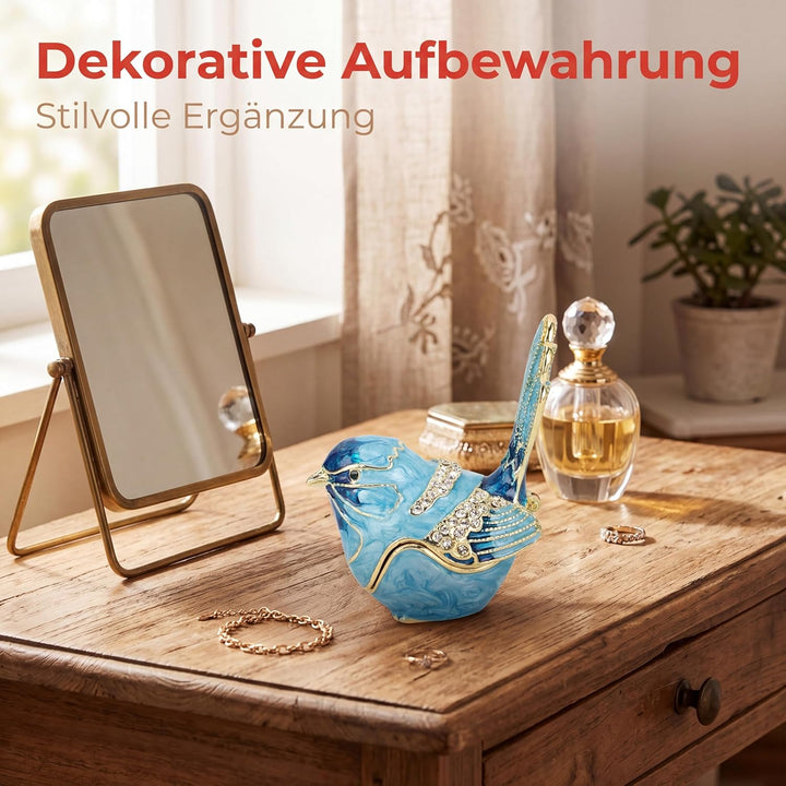 Schmuckkästchen in Vogelform, Handbemalte Emaille-Schmuckaufbewahrungsbox mit Kristallen, Dekorative