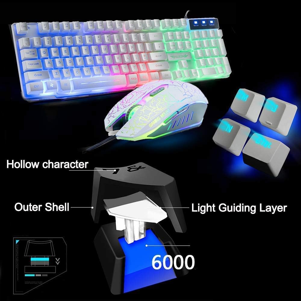 Gaming-Tastatur mit Kabel, 104 Tasten, 3D-Stereo-Gaming-Headset, Combo mit Multi-RGB-Hintergrundbele