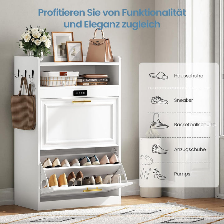 Brinlawb Schuhschrank mit Integrierter Geruchsentferner, Weiss Schuhkipper mit 2 Klappen, Schuhkommo
