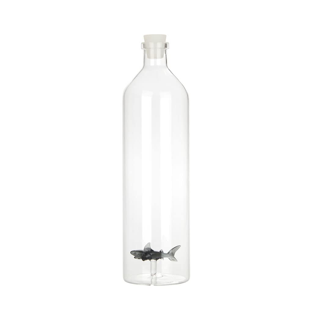 balvi Flasche Atlantis Shark Farbe Grau Glasflasche mit Haifigur im Innern Borosilikatglas 30 x 8,5