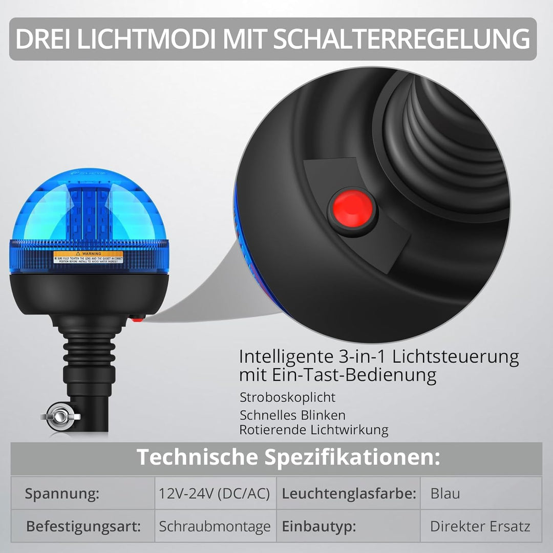 Justech 2x 40 SMD LED Rundumleuchte Warnleuchten Rundumlicht mit Blinkleuchte Blitzleuchte IP56 Magn