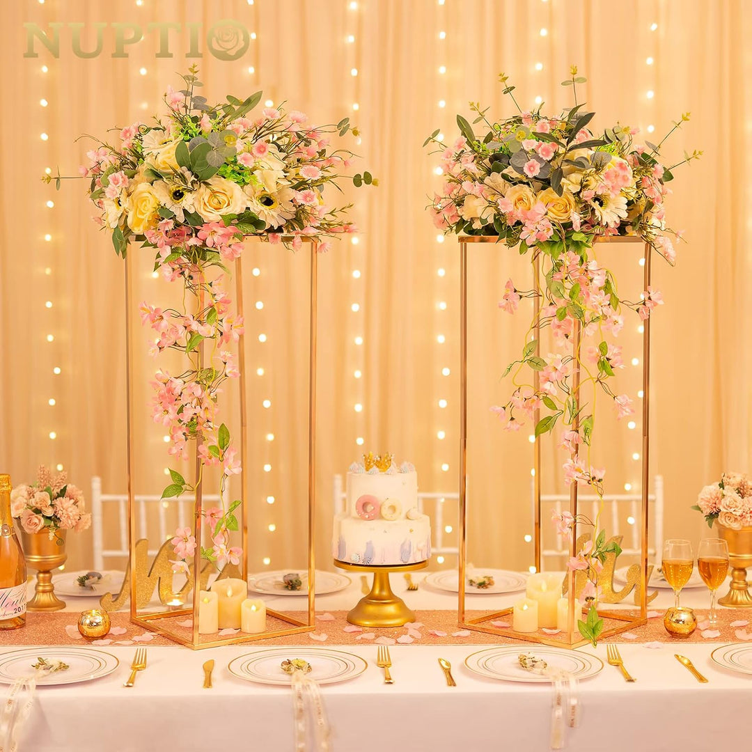 Nuptio Gold Vase für Hochzeit Tafelaufsätze - 2 Stück 80cm Hohe Metallblumenvasen Blumen Stehen für