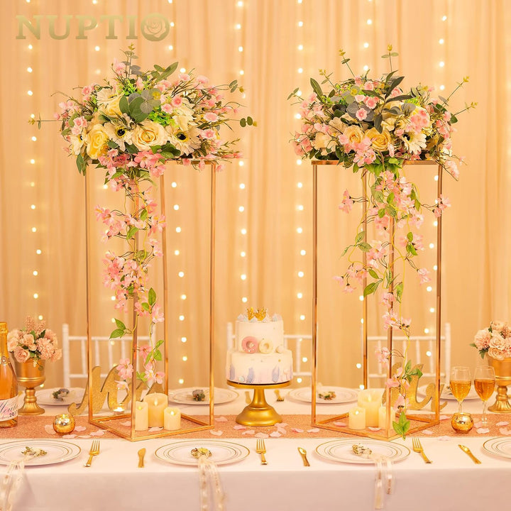 Nuptio Gold Vase für Hochzeit Tafelaufsätze - 2 Stück 80cm Hohe Metallblumenvasen Blumen Stehen für