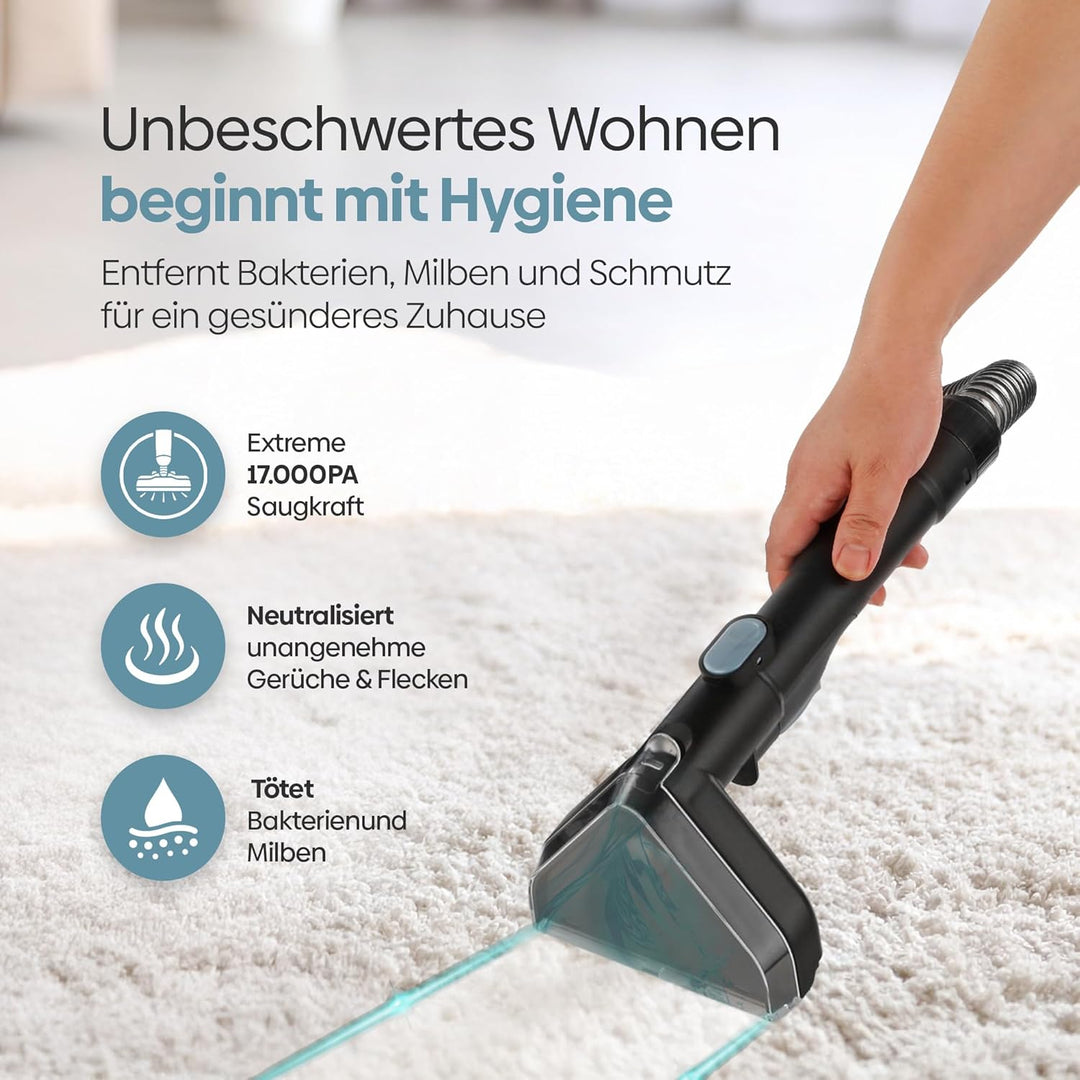 Olvy Teppichreiniger 2.0 - Leistungsstarker 17.000 PA Fleckenentferner mit 1,6m Schlauch, 4m Kabel,