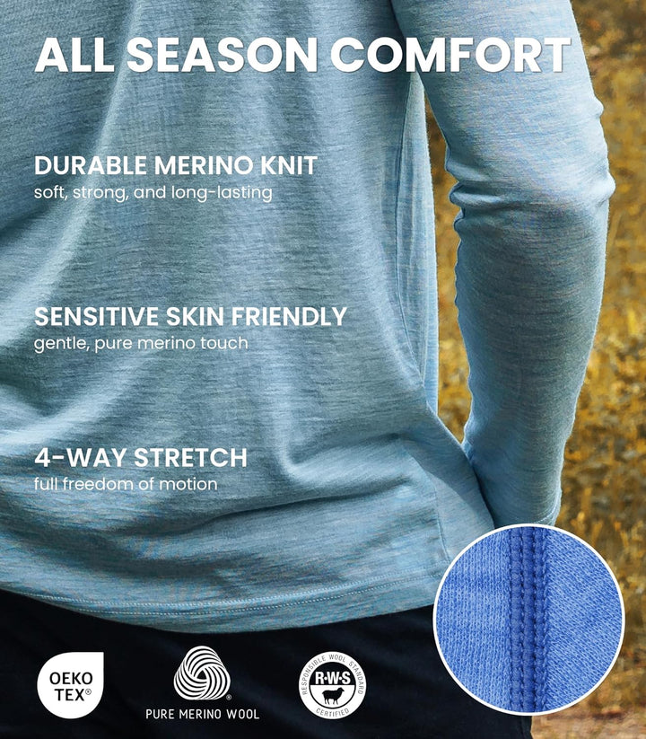 Merino.tech 100% Merino Unterwäsche Herren Set - Leicht, Mittelgewicht, Thermounterwäsche Merinowoll