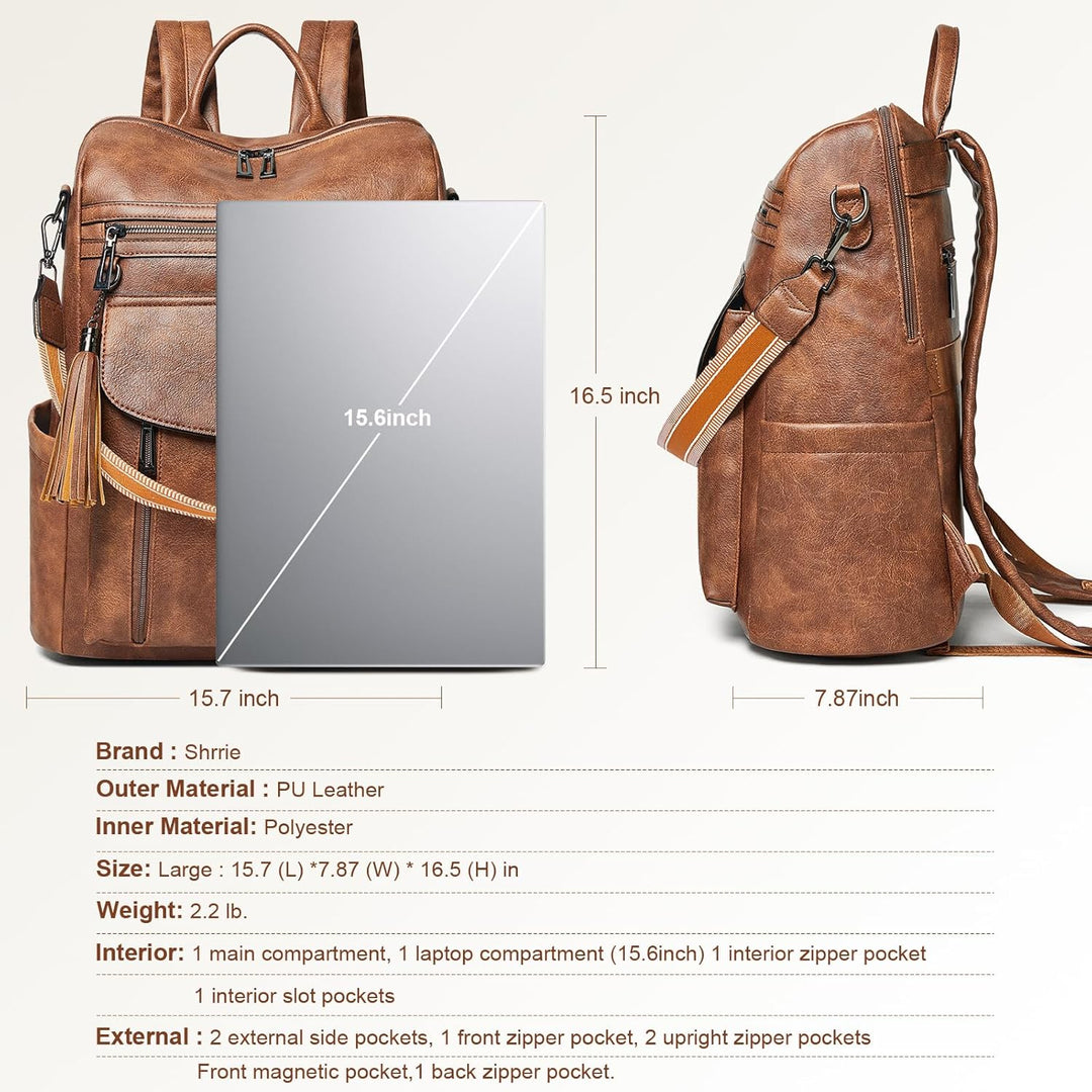 Shrrie Laptop-Rucksack für Damen, 15,6 Zoll Reise-Rucksack aus Leder, Handgepäck-Rucksack Computerta