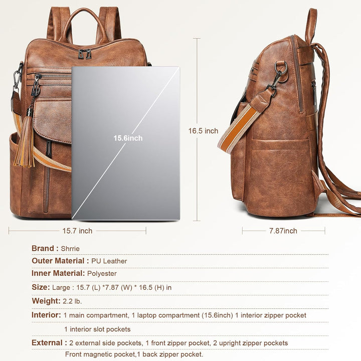 Shrrie Laptop-Rucksack für Damen, 15,6 Zoll Reise-Rucksack aus Leder, Handgepäck-Rucksack Computerta