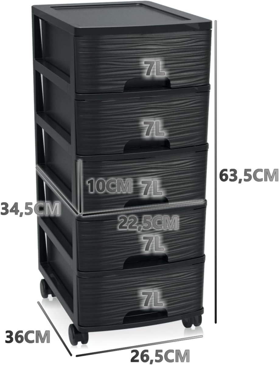 Schubladenschrank mit Rollen Rollcontainer mit 5 Schubladen Rollschrank aus Kunststoff Rollwagen (Sc
