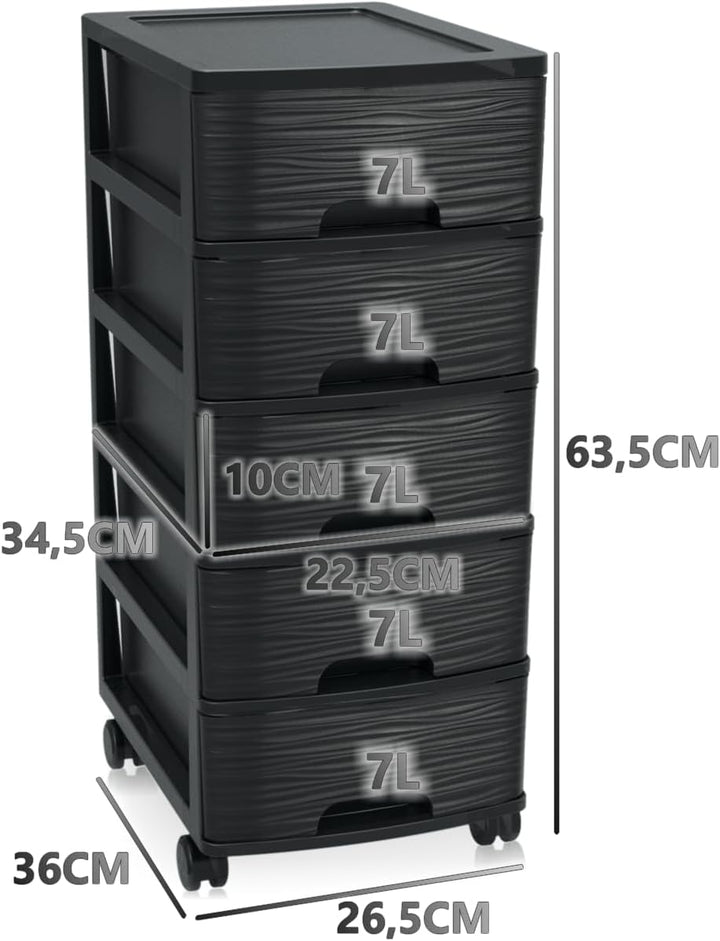 Schubladenschrank mit Rollen Rollcontainer mit 5 Schubladen Rollschrank aus Kunststoff Rollwagen (Sc