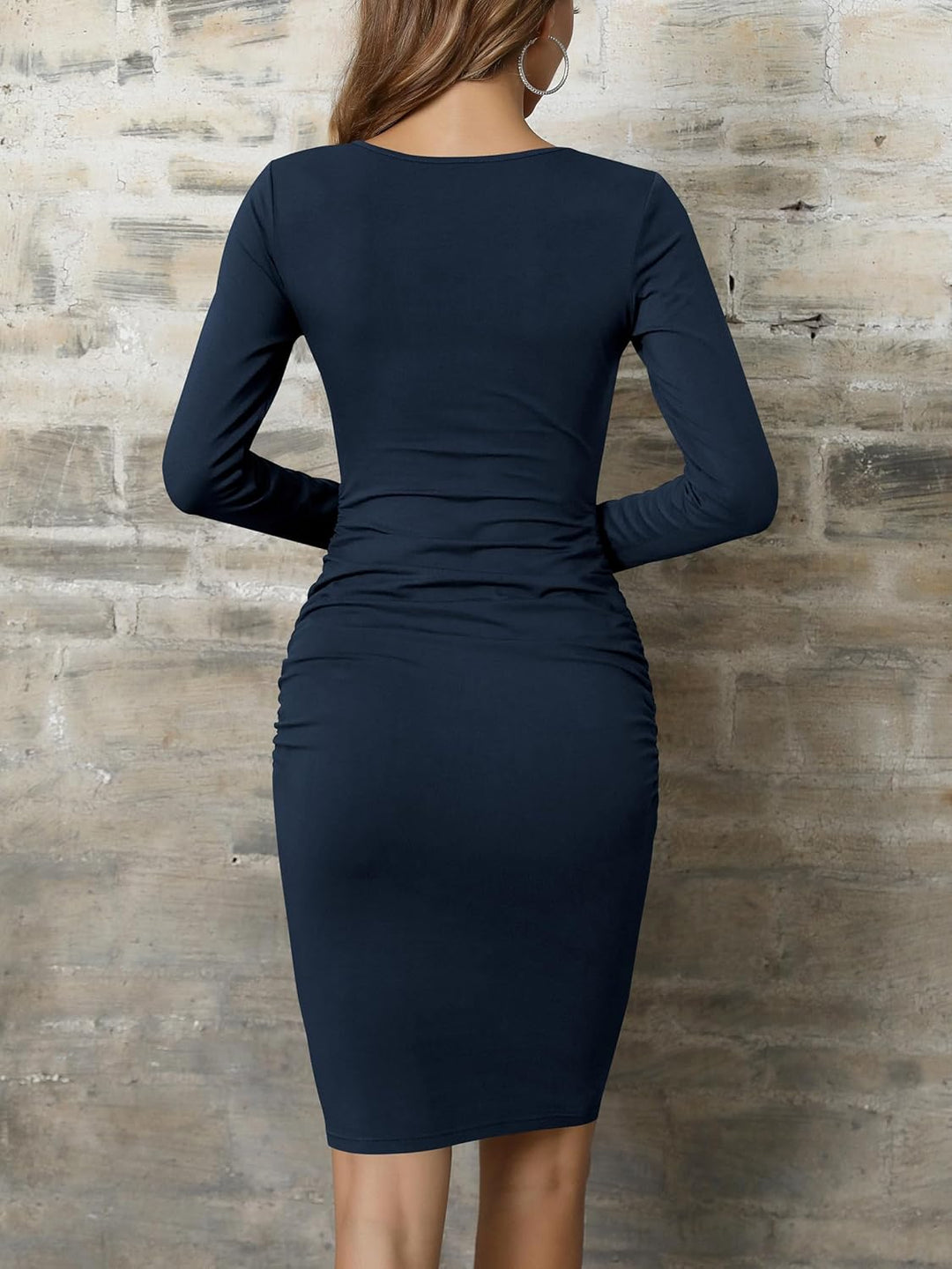 Missufe Damen Freizeitkleid Bodycon Enges Figurbetontes Bleistiftkleid Knielanges Kleider XS Dunkelb