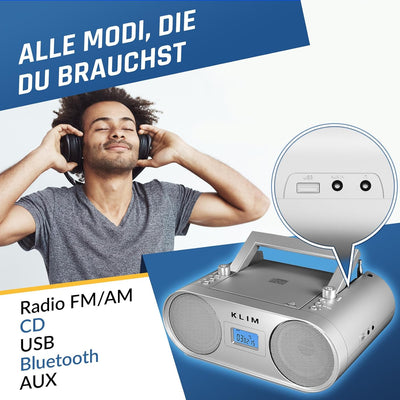 KLIM Boombox B4 Radio mit CD Player + AM/FM Radio, MP3, Bluetooth, AUX, USB + NEU 2024 + CD Player t