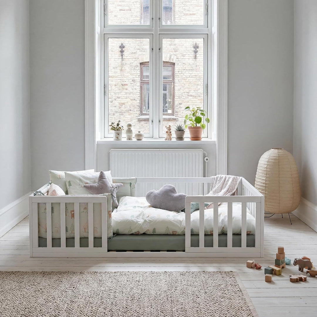 roba Montessori Bodenbett 70x140 cm weiss mit Rausfallschutz &amp; Lattenrost | Montessori Kinderbett •