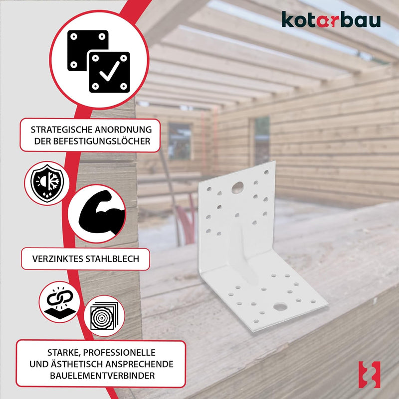 KOTARBAU® 25 Stk. Winkelverbinder 100x100x80 mm mit Rippe Sicke Lochwinkel Bauwinkel Holzverbinder B