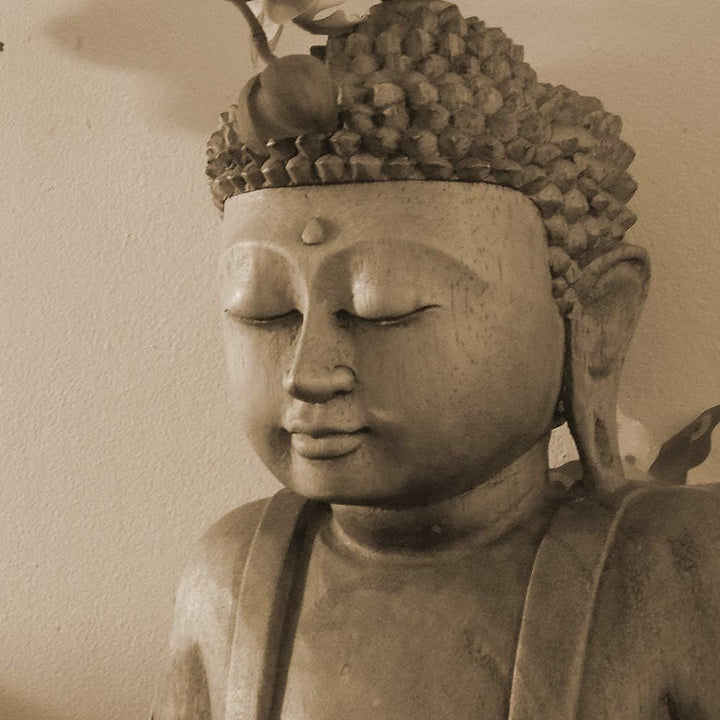 Wandbild XXL 5 Teilig Buddha Leinwandbild Figur Blumen Zen Spa Sepia 300x140 cm Leinwandbild 300x140