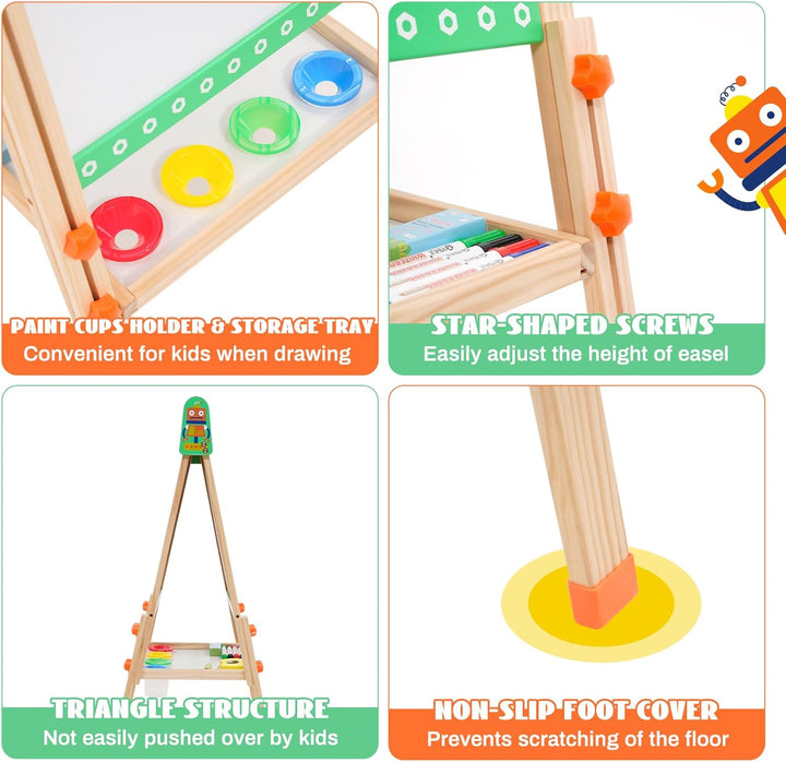 Kinder Tafel Staffelei aus Holz mit Papierrolle Kinder Holz Spielbrett Höhe Einstellbar Schöne Bogen